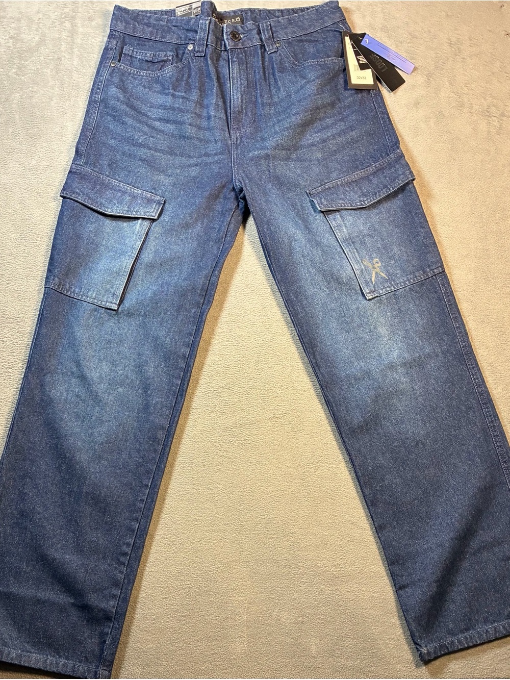 Marc Ecko Indigo Denim Cargo Pants with Flap Pockets